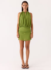 Dialed In Chiffon Mini Dress - Fern Green
