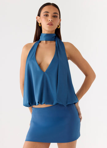 Do It Again Mini Skirt - Washed Navy