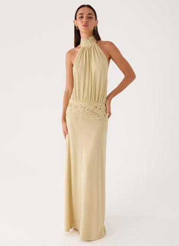 Donyale Halter Maxi Dress - Pale Olive
