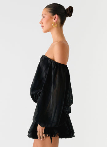 Eira Balloon Sleeve Mini Dress - Black