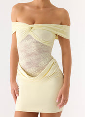 Either Way Off Shoulder Mini Dress - Yellow