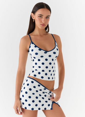 Elliot Top - Porcelain Blue Polka Dot