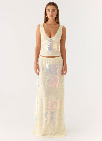 Erinah Sequin Maxi Skirt - Yellow