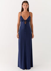 Flora Satin Maxi Dress - Navy