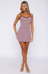 I've Been Thinking Knit Mini Dress Burgundy Stripe