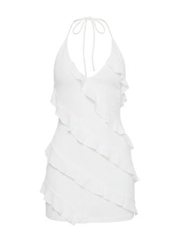 Marinna Halter Ruffle Mini Dress White