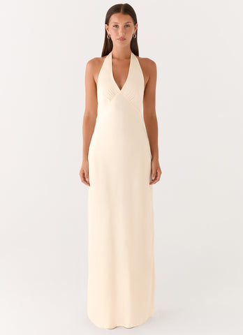 Heavy Hearted Satin Maxi Dress - Pearl