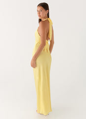 Heavy Hearted Satin Maxi Dress - Lemon