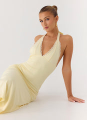 Illuminate Halter Midi Dress - Butter Yellow