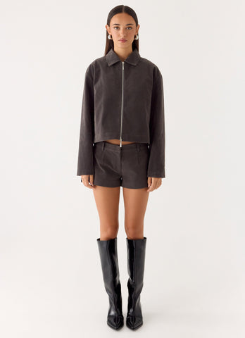 Jeremy Faux Suede Shorts - Tan Grey