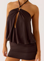 Jisoo Halter Mini Dress - Cool Chocolate