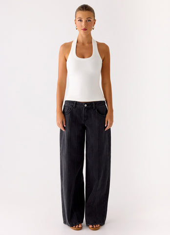 Johnny Low Rise Wide Leg Denim Jeans - Grey Charcoal