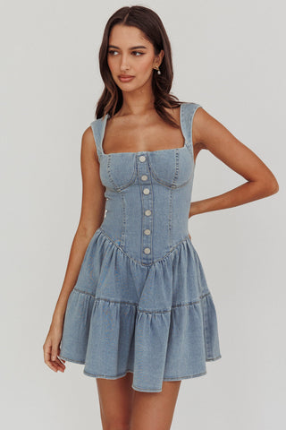 Deep Dive Square Neck Mini Dress Denim