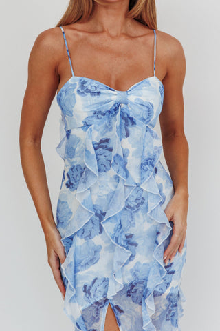 Frannie Vertical Ruffle Maxi Dress Floral Blue