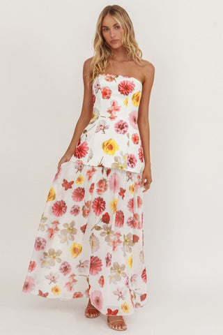 Wilma Flowy Hem Strapless Maxi Dress Floral