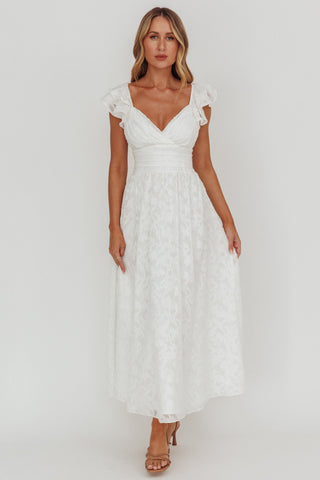 Lola Ruffle Shoulder Maxi Dress Textured White