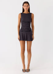 Kelda Mini Dress - Black Polkadot