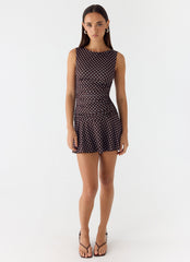 Kelda Mini Dress - Chocolate Blue Dot