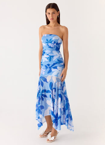 Lo Siento Midi Dress - Indigo Garden