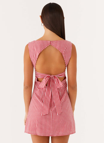 Lotus Tie Back Mini Dress - Red Gingham