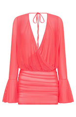 Half Moon Long Sleeve Mini Dress Coral Crush