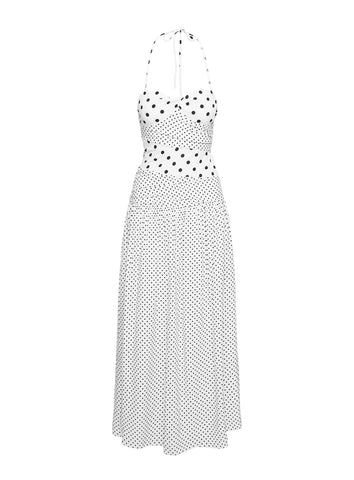 Marguerite Halter Maxi Dress White Polka Dot