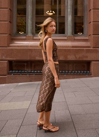 Malachie Lace Midi Skirt - Chocolate
