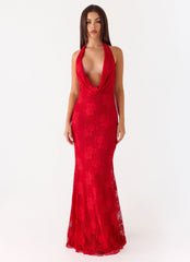 Mitchella Lace Maxi Dress - Red