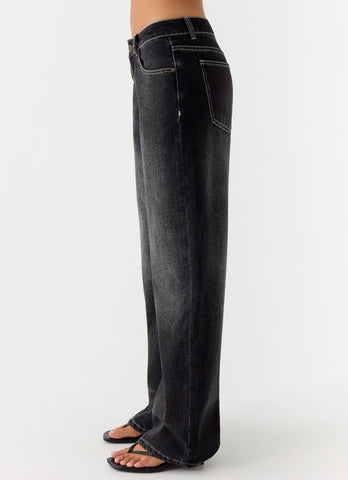 Nathan Super Low Rise Denim Jeans - Washed Black