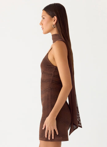 Paloma Days Beaded Scarf Mini Dress - Chocolate