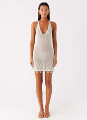 Pearl Shore Beaded Crochet Mini Dress - Ivory