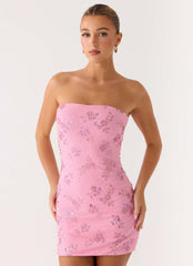 Push Back Beaded Sequin Mini Dress - Pink
