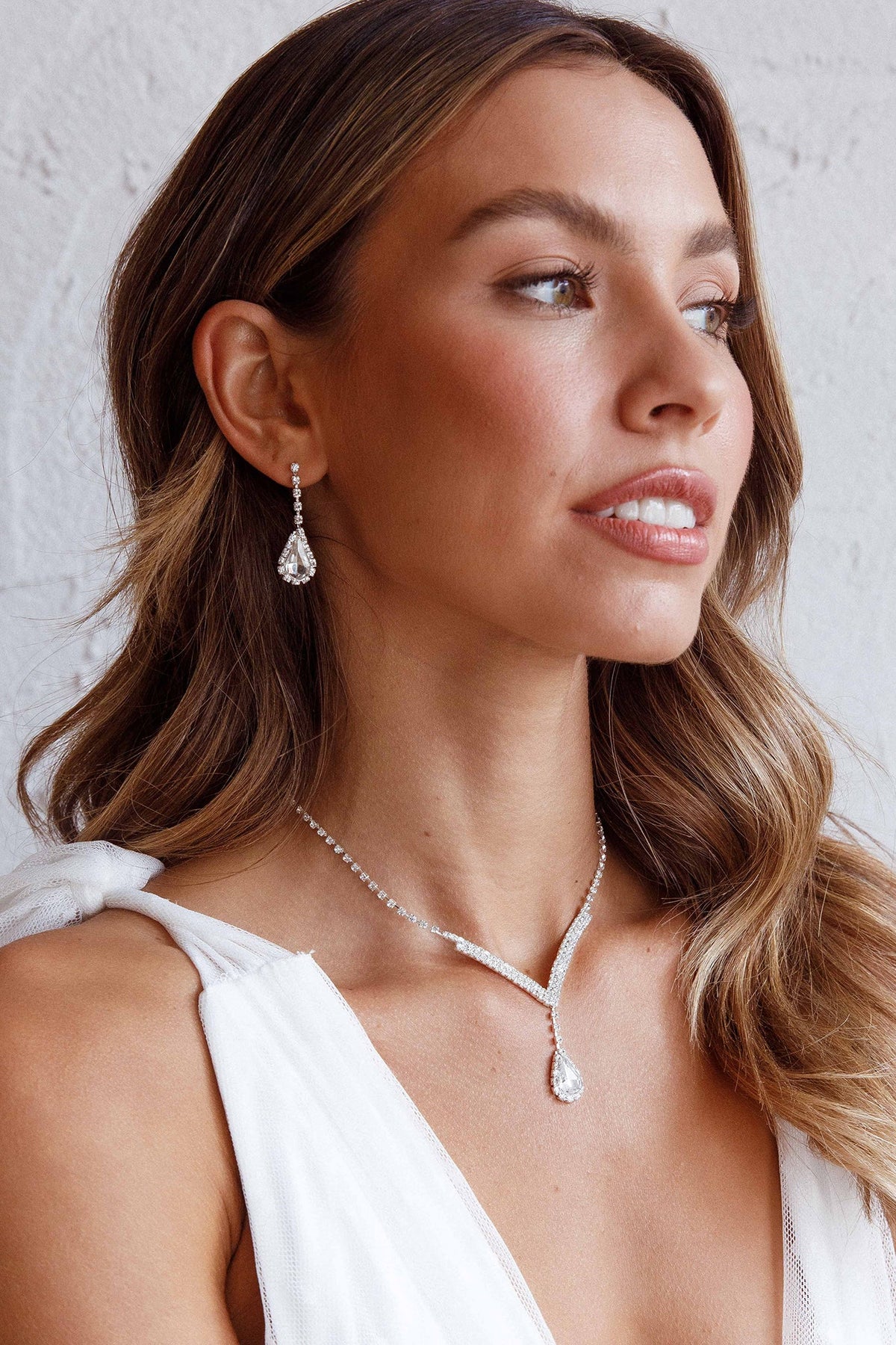 Melissa Diamante Necklace and Earrings Set Silver