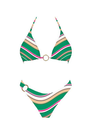 Daytona Triangle Bikini Top Green Stripes