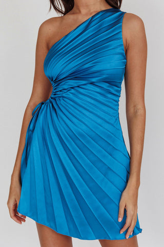 Glow Ray One-Shoulder Pleat Dress Teal