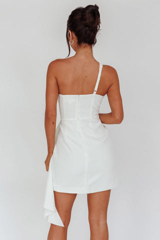 Lilleth One Shoulder Frill Feature Mini Dress White