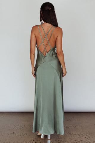 Signature Lace Trim Midi Dress Sage
