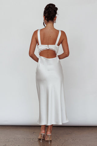 Nyah Lace Trim Midi Dress Off White