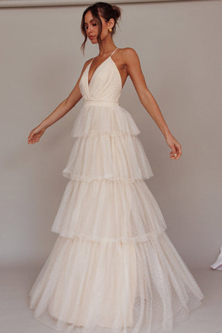 Seylah Tiered Frill Maxi Dress Glitter Cream