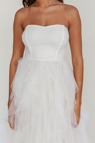 Rori Tulle Cascade Maxi Dress White