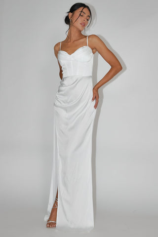 Secret Sweetheart Neckline Split Maxi Dress White