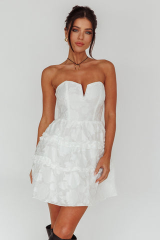 Demi Frill Trim Strapless Dress White