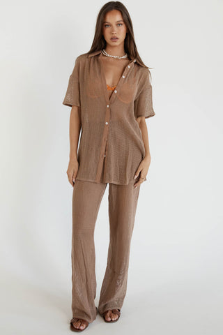 ShirtJersey Hyams Buttoned Knit Top Mocha