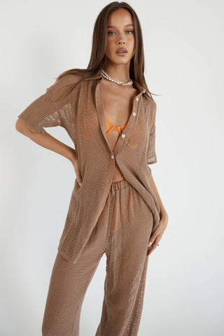 ShirtJersey Hyams Buttoned Knit Top Mocha