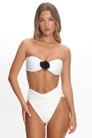 Monique Twist Bandeau Rosette Bikini Top Ivory