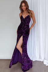 Bellerose Thigh Split Sequin Dress Purple