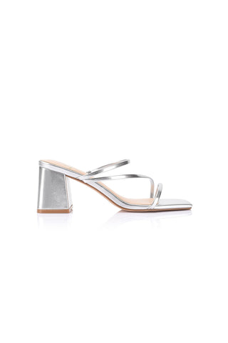 ShirtJersey Stanford Block Heel Mules Silver Metallic