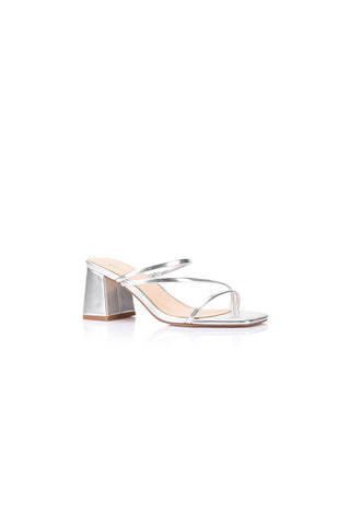ShirtJersey Stanford Block Heel Mules Silver Metallic