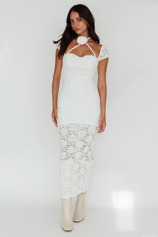 Versailles Summer Rose Accent Lace Dress White