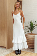Manhattan Summer Tied Shoulder Ruffle Maxi Dress White